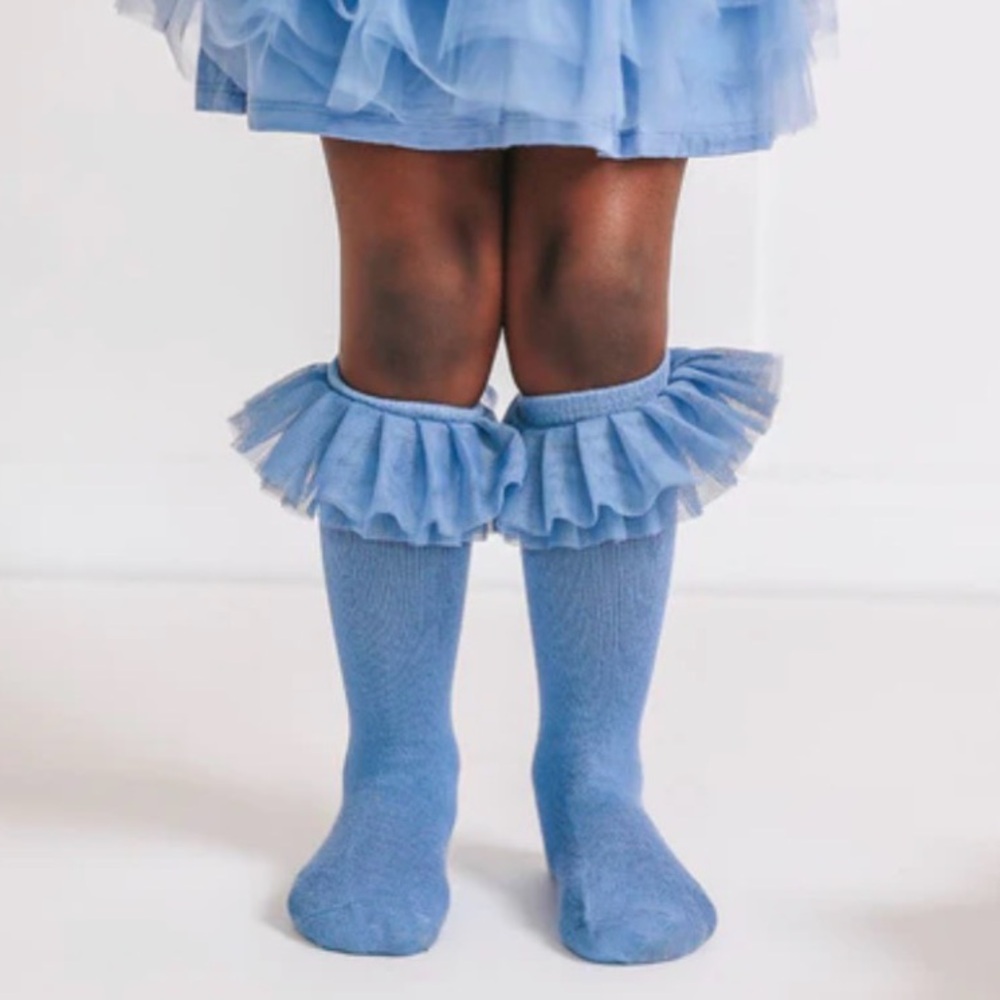 NWT Posh Peanut Blue Dew Tulle Ruffle Knee High Socks